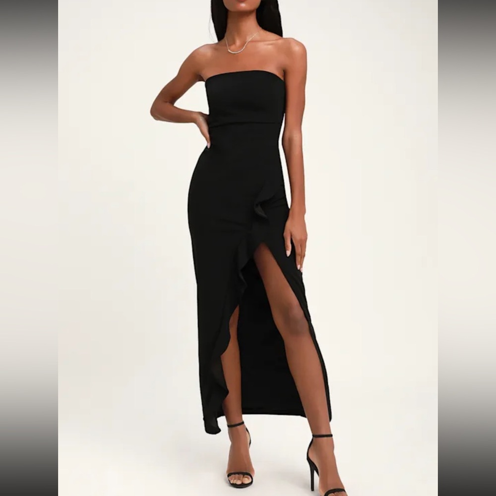 Lulus Black Slip Dress with Ruffle Detail